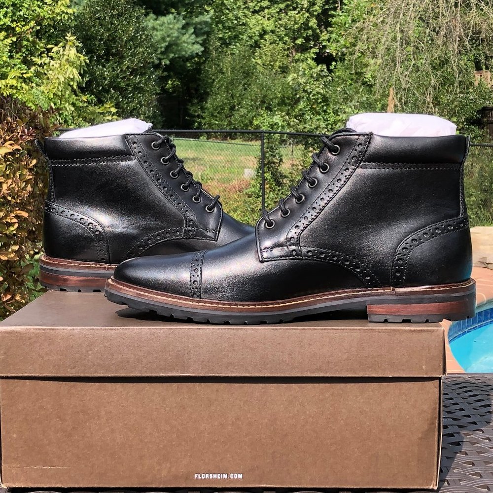 Florsheim Fenway Black Leather Brogue Cap Toe Boot - Picture 8 of 12